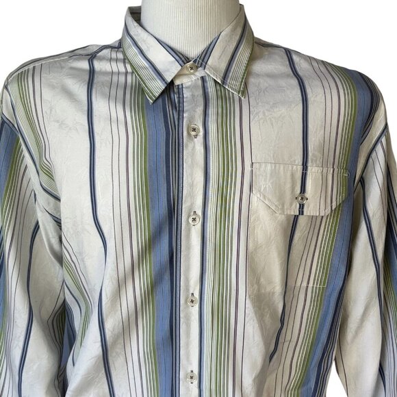 Tommy Bahama Mens Silk Blend Button Front Shirt Cream Blue Long Sleeves Size XL - Picture 3 of 10